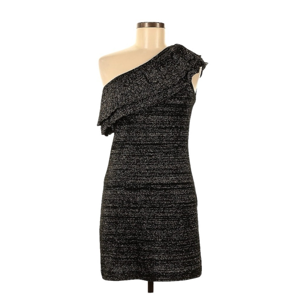 One-Shoulder Sparkle Black Dress with Ruffle